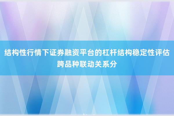结构性行情下证券融资平台的杠杆结构稳定性评估跨品种联动关系分