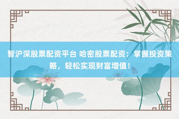 智沪深股票配资平台 哈密股票配资：掌握投资策略，轻松实现财富增值！