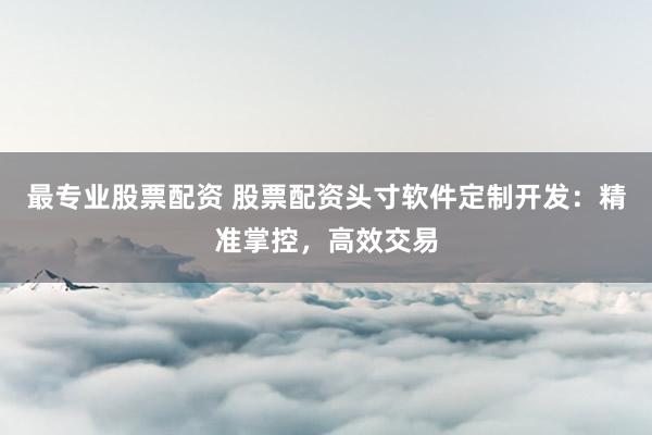 最专业股票配资 股票配资头寸软件定制开发：精准掌控，高效交易