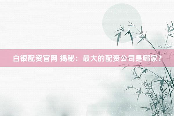 白银配资官网 揭秘：最大的配资公司是哪家？